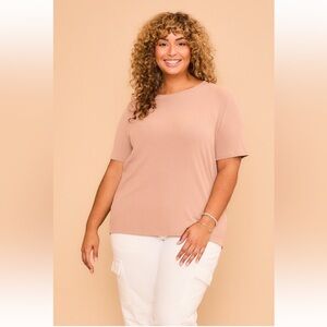 Plus Size Women's Ribbed Short Sleeve Top - Pink